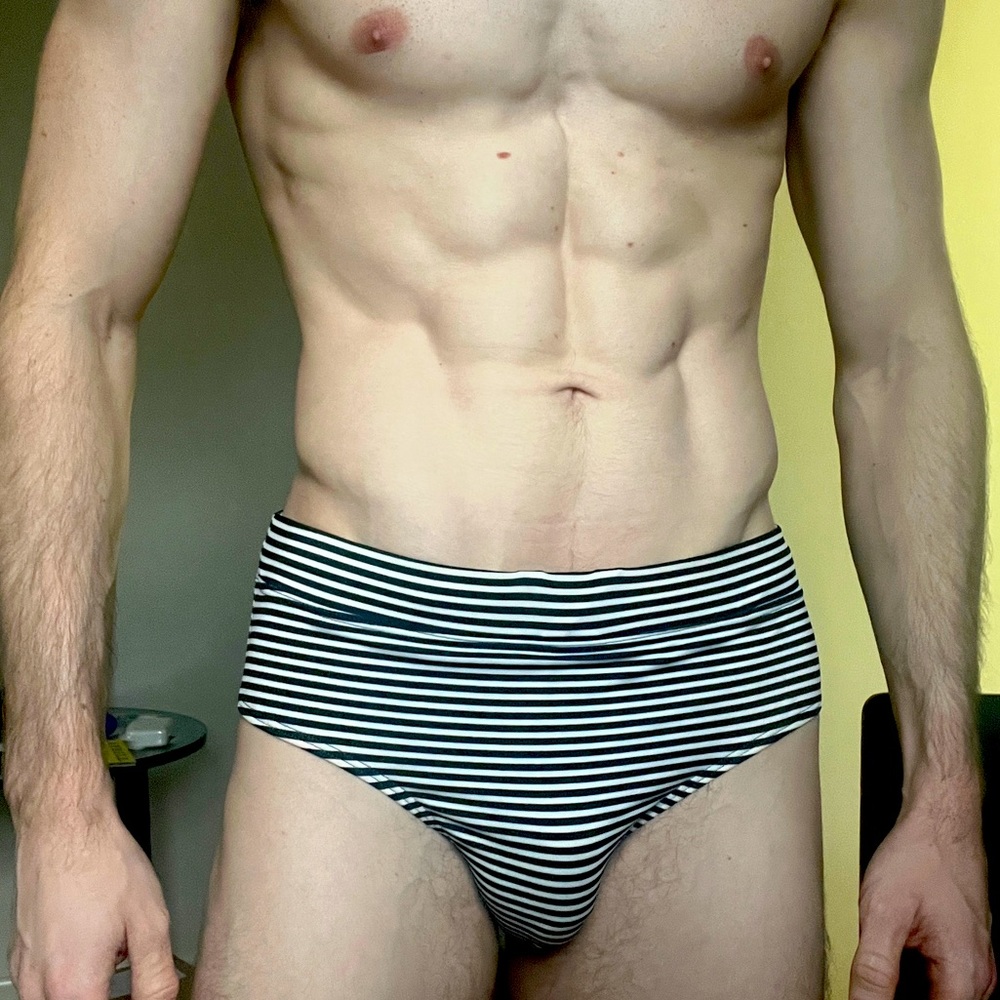 Charlie by MZ Medium Square Cut Swim Briefs Speedo in black/white stripe